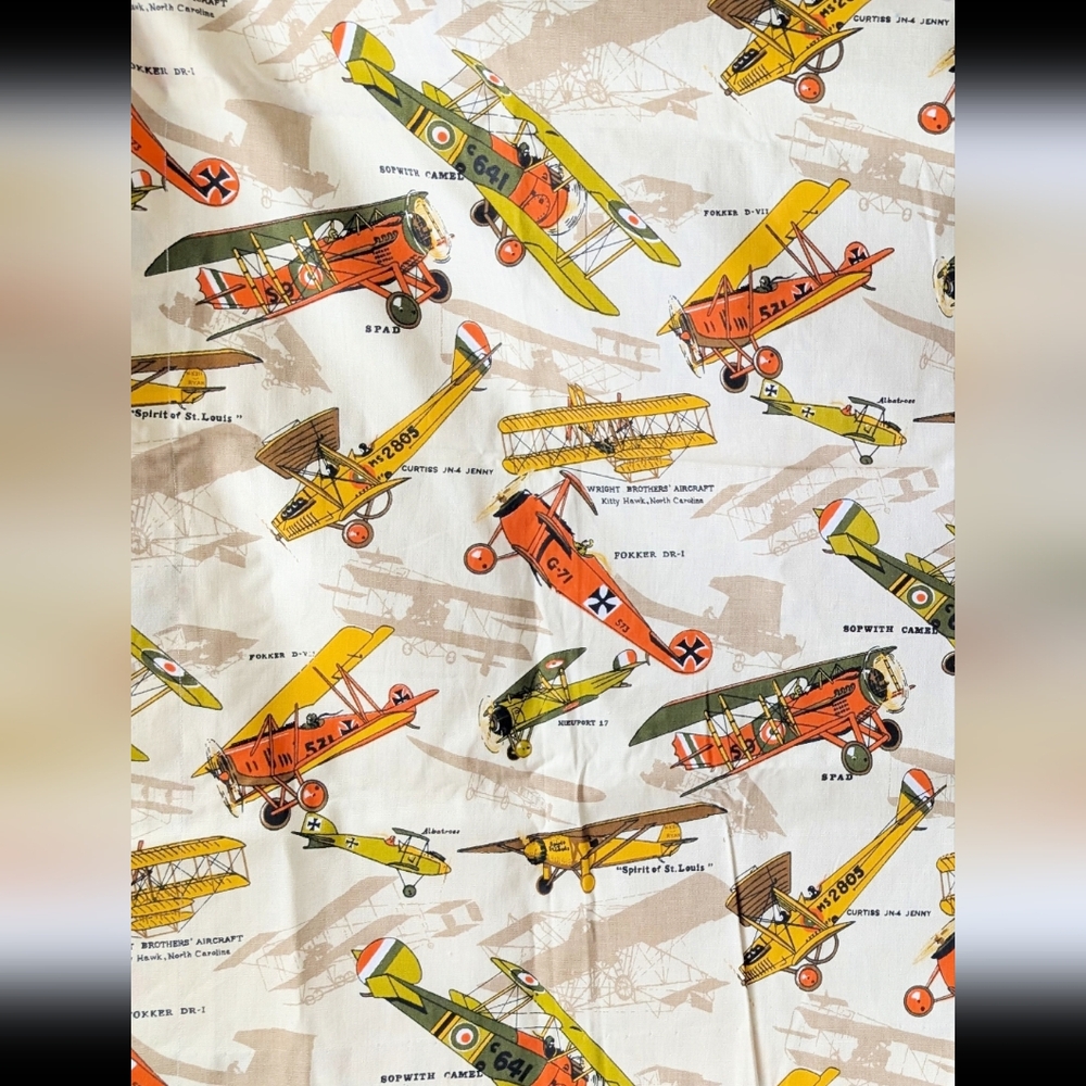 Golden Era Biplane Airplane Upholstery Fabric 2 Yards